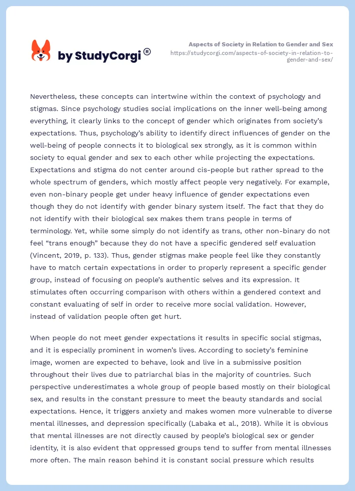 Aspects of Society in Relation to Gender and Sex. Page 2