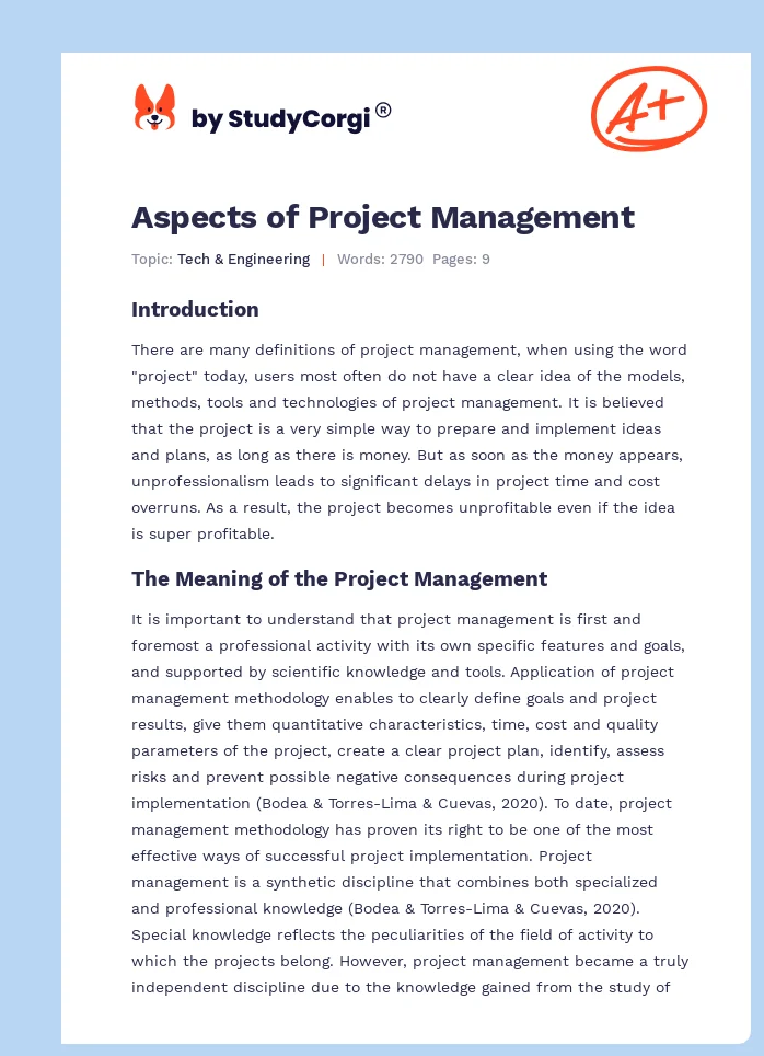 Aspects of Project Management. Page 1