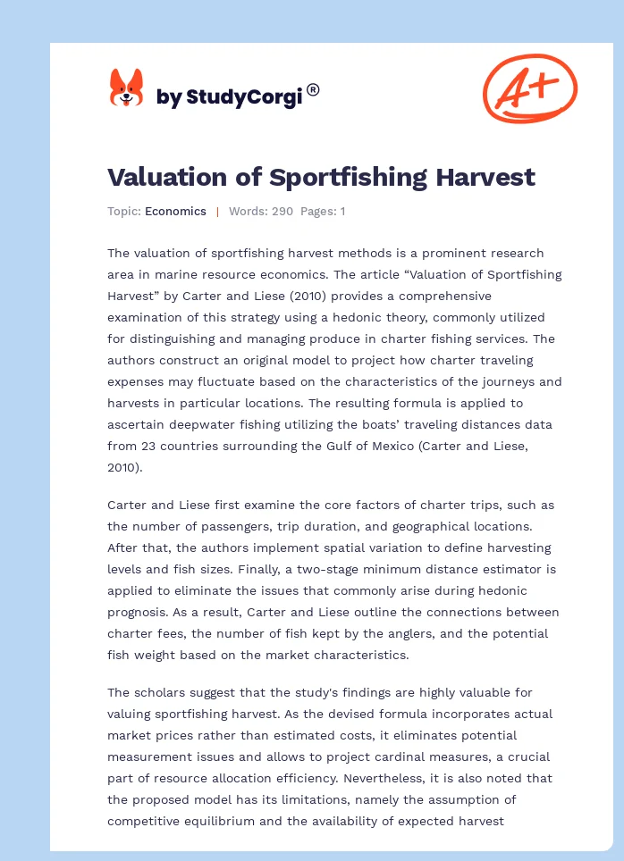 Valuation of Sportfishing Harvest. Page 1