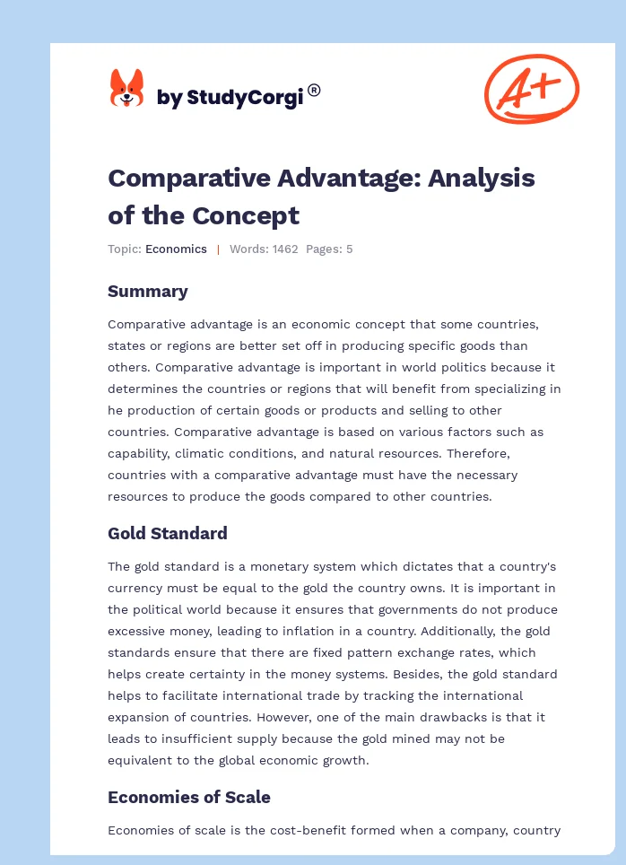 Comparative Advantage: Analysis of the Concept. Page 1