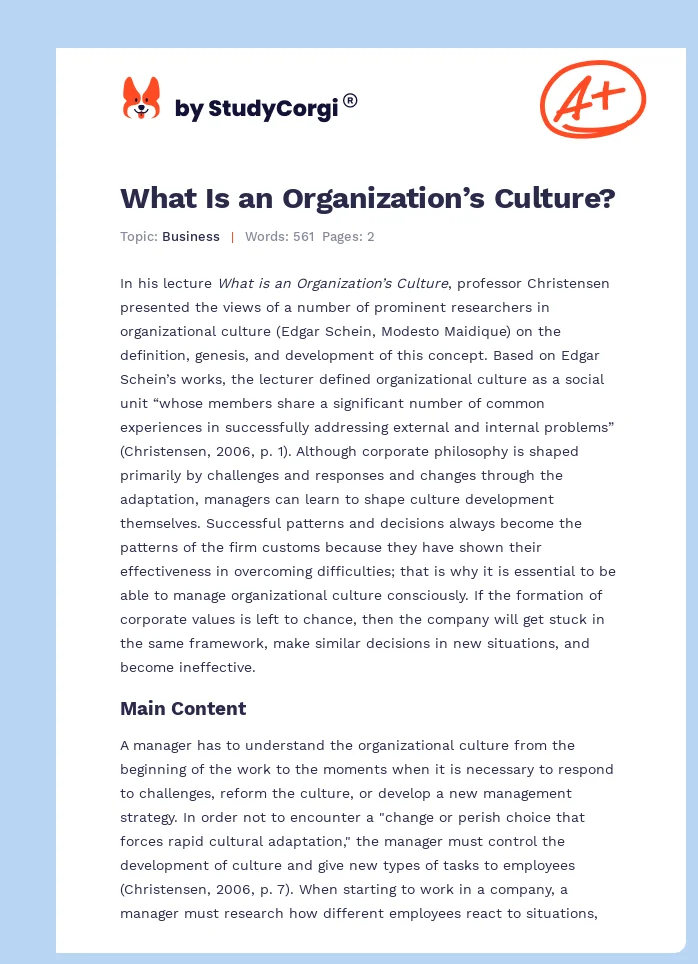 What Is an Organization’s Culture?. Page 1