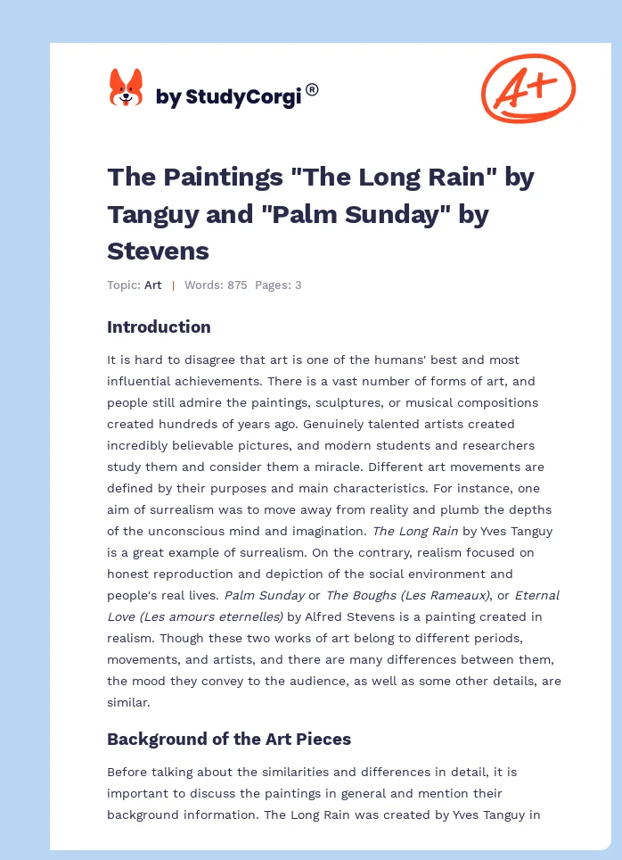 The Paintings "The Long Rain" by Tanguy and "Palm Sunday" by Stevens. Page 1