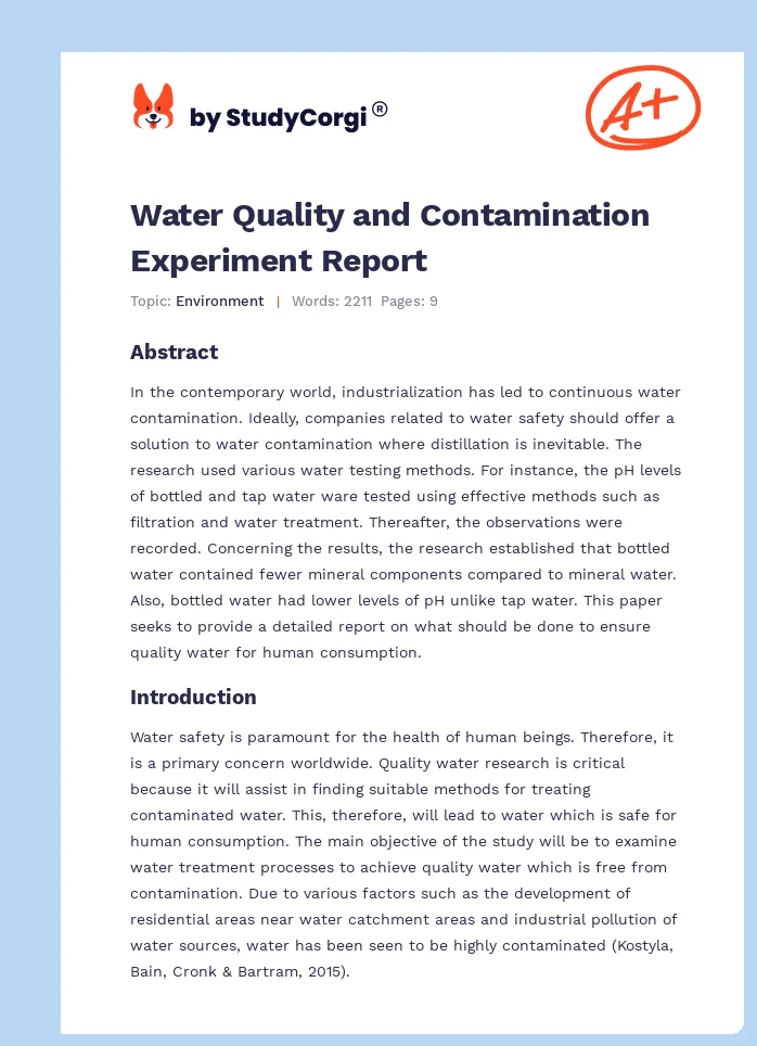Water Quality and Contamination Experiment Report. Page 1