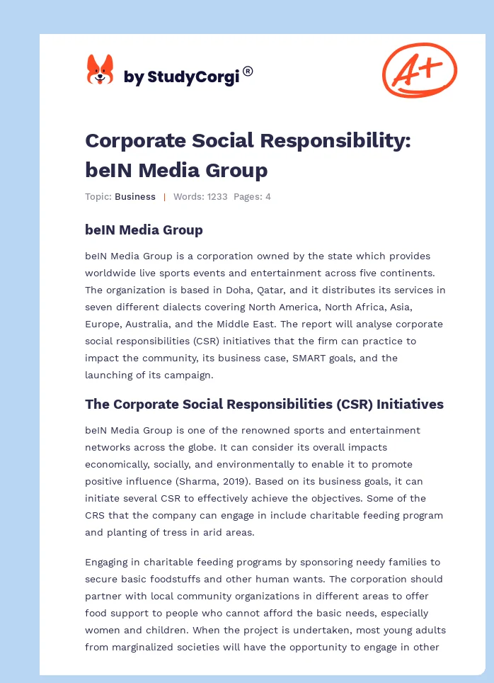 Corporate Social Responsibility: beIN Media Group. Page 1