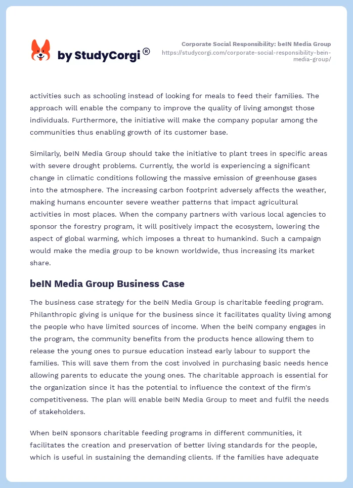 Corporate Social Responsibility: beIN Media Group. Page 2