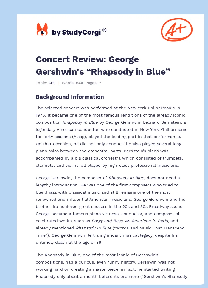 Concert Review: George Gershwin's “Rhapsody in Blue”. Page 1