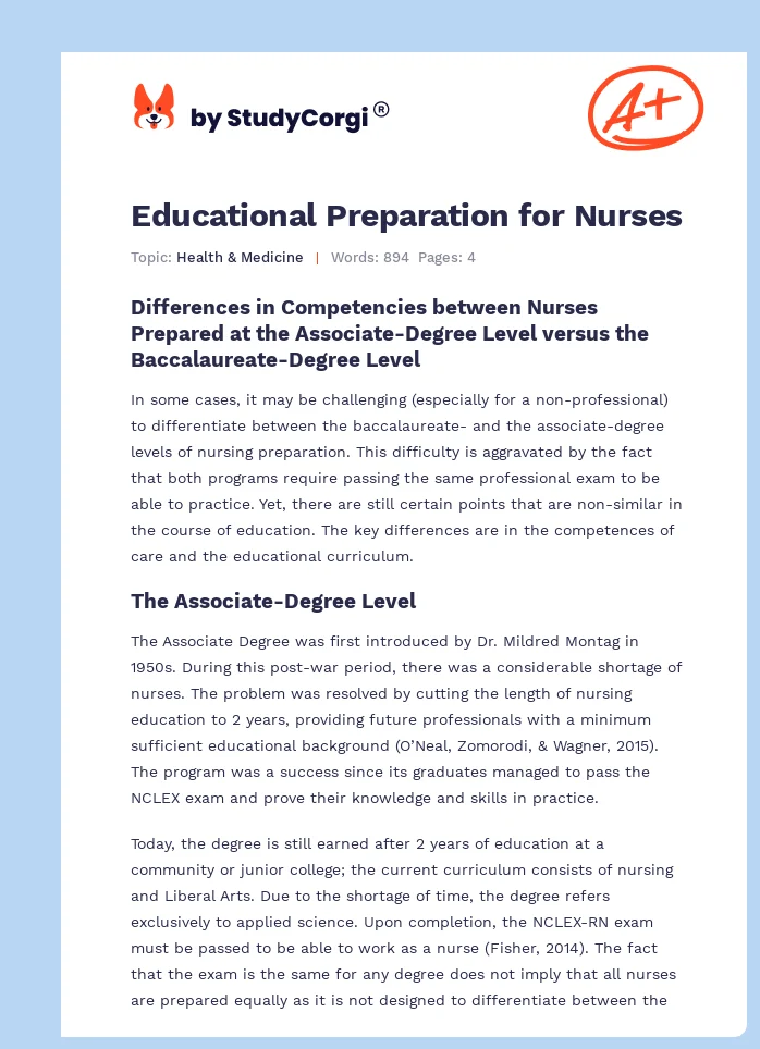 Educational Preparation for Nurses. Page 1