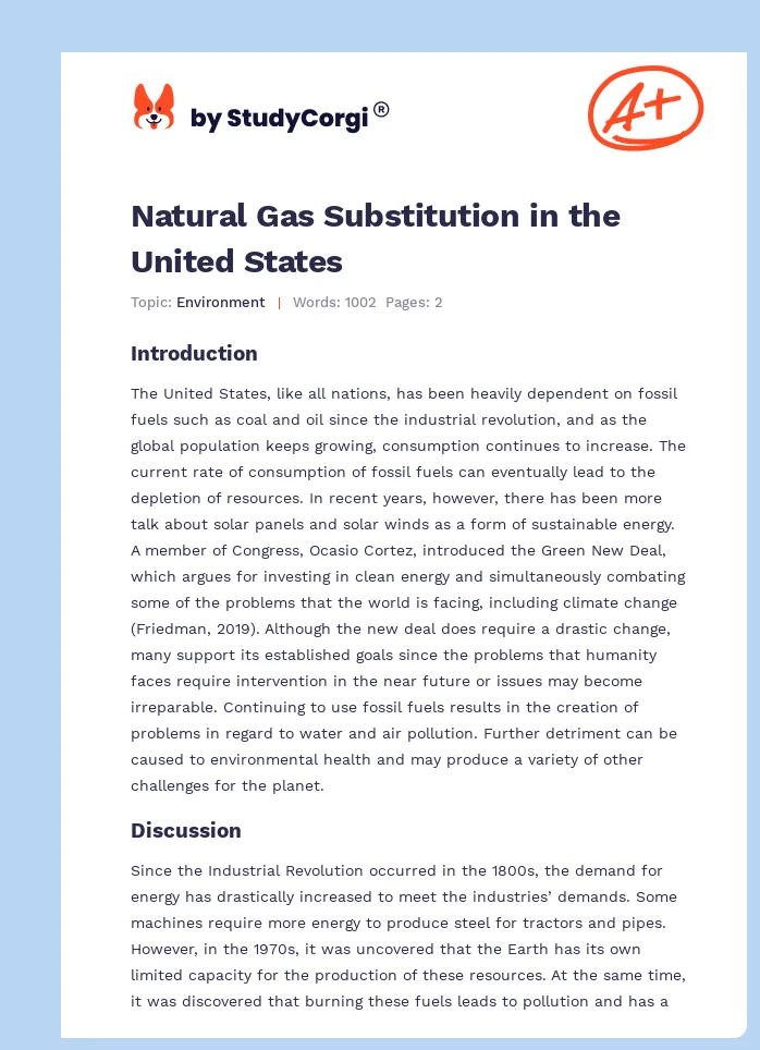 Natural Gas Substitution in the United States. Page 1