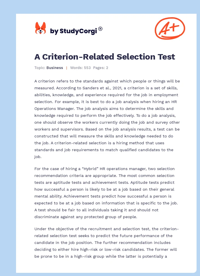 A Criterion-Related Selection Test. Page 1