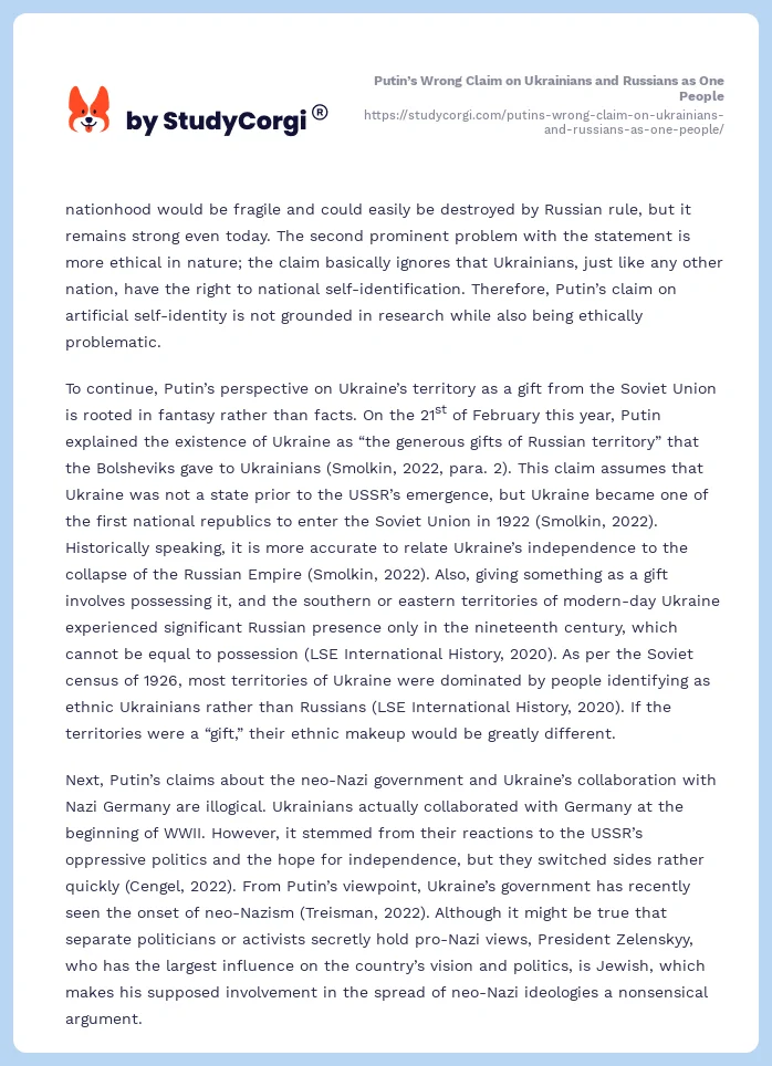 Putin’s Wrong Claim on Ukrainians and Russians as One People. Page 2