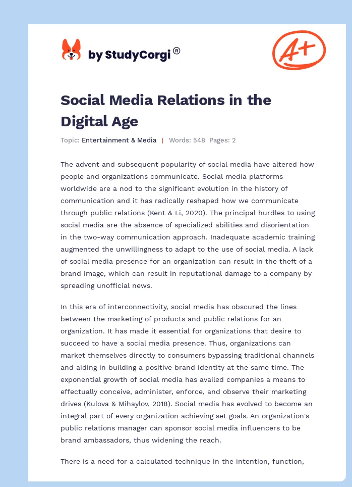 Social Media Relations in the Digital Age. Page 1