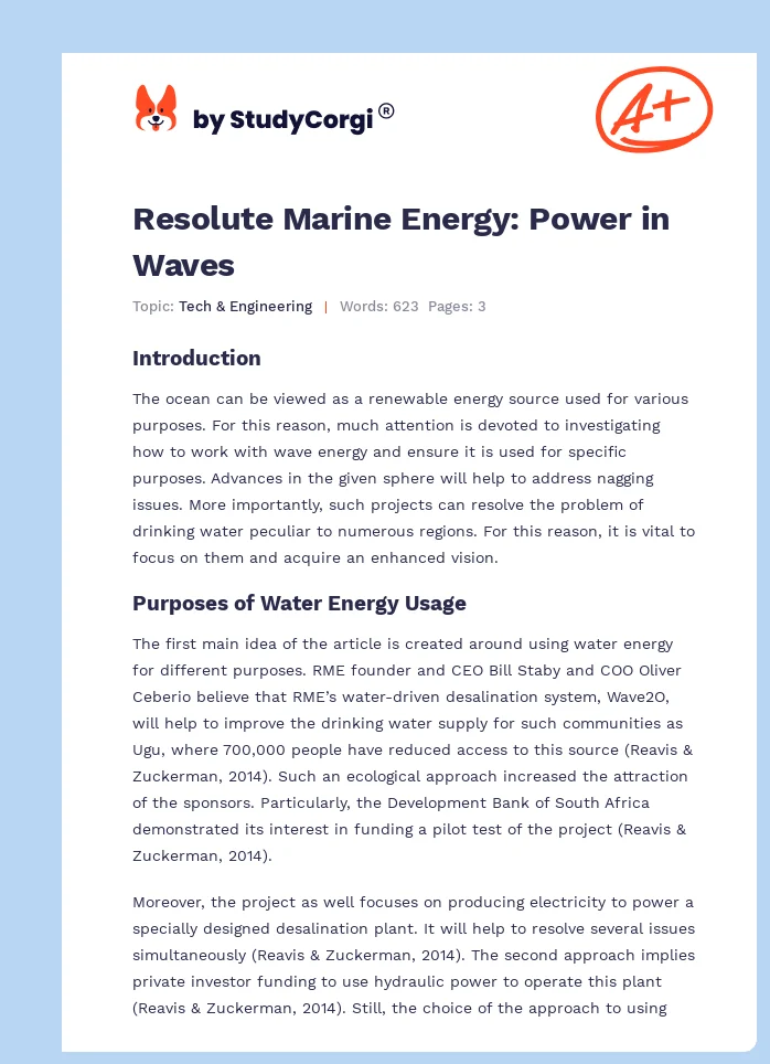Resolute Marine Energy: Power in Waves. Page 1