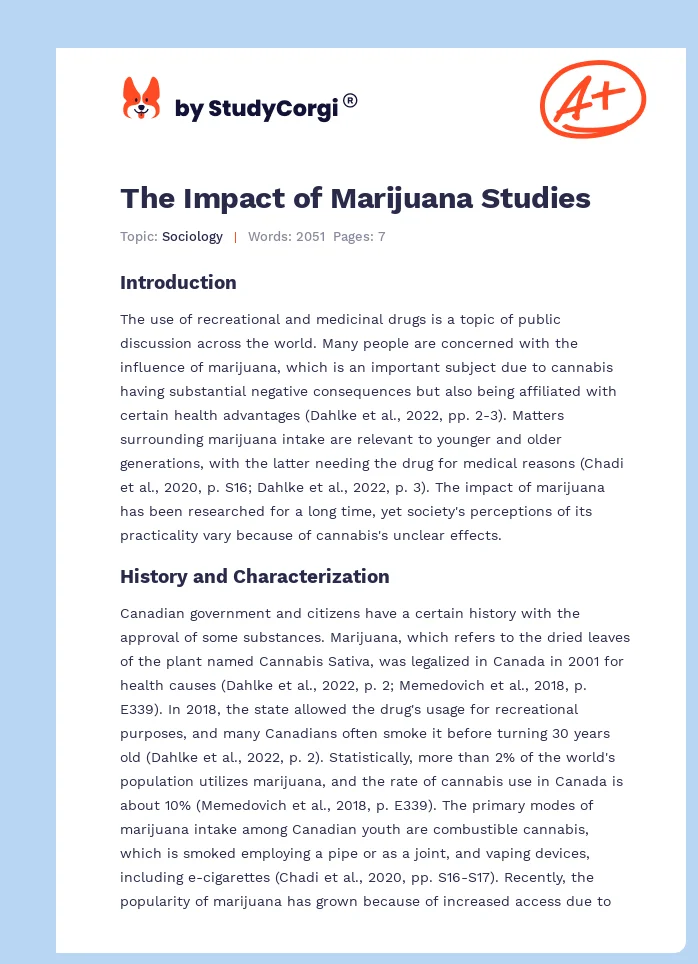 The Impact of Marijuana Studies. Page 1