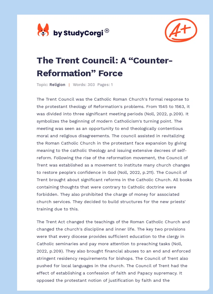 The Trent Council: A “Counter-Reformation” Force. Page 1