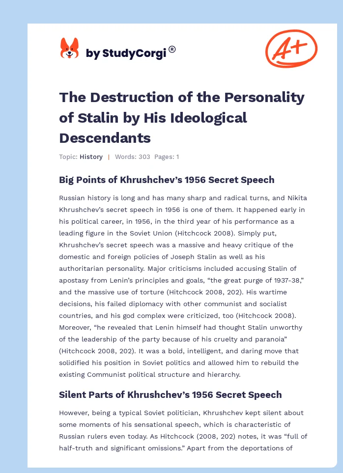 The Destruction of the Personality of Stalin by His Ideological Descendants. Page 1