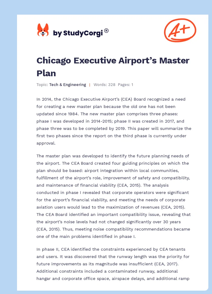 Chicago Executive Airport’s Master Plan. Page 1