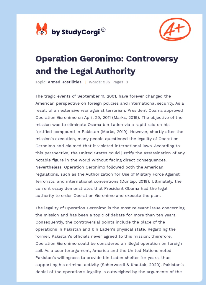 Operation Geronimo: Controversy and the Legal Authority. Page 1