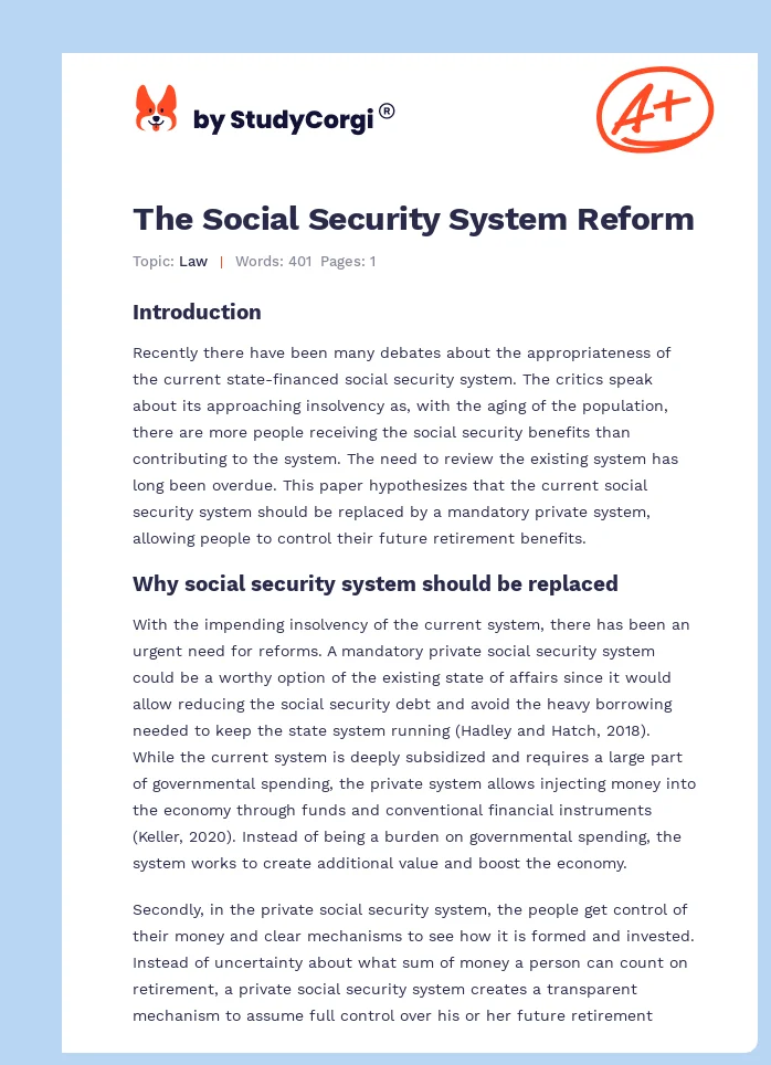 The Social Security System Reform. Page 1