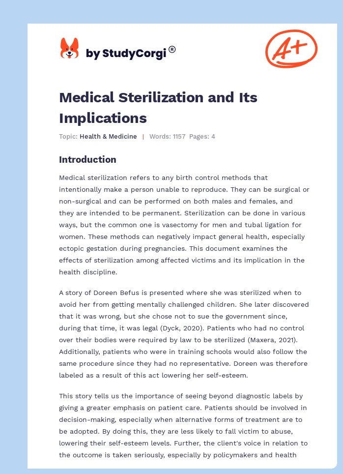 Medical Sterilization and Its Implications. Page 1