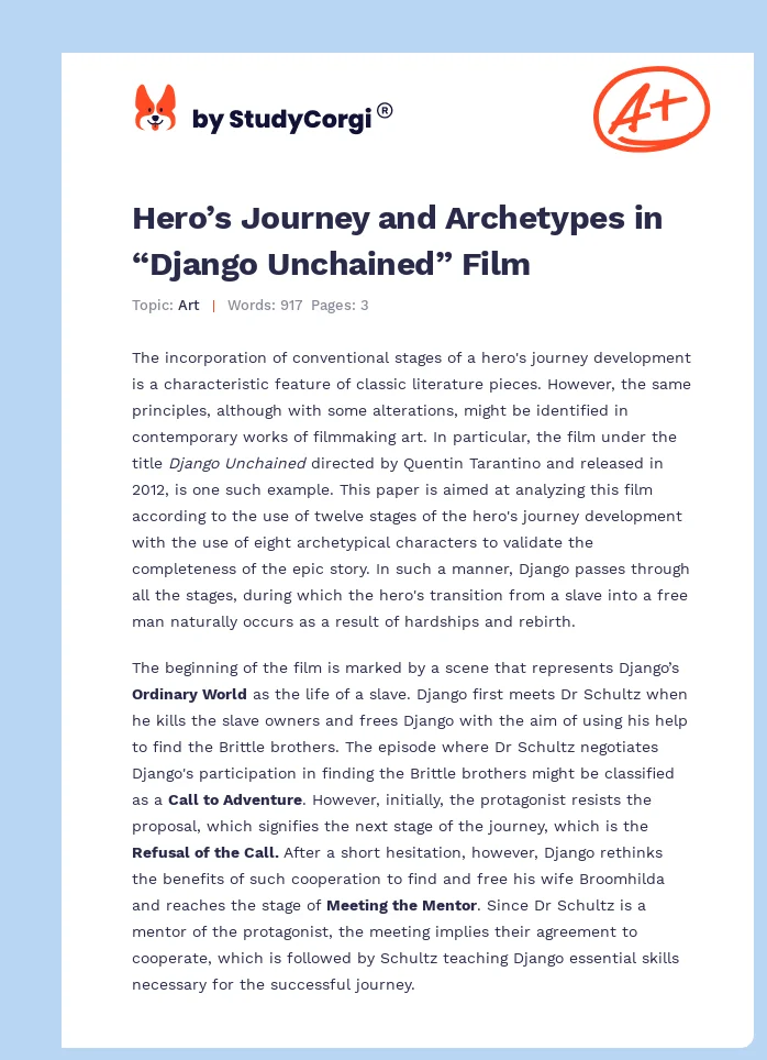 Hero’s Journey and Archetypes in “Django Unchained” Film. Page 1