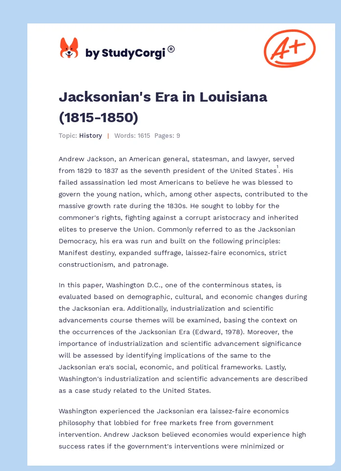 Jacksonian's Era in Louisiana (1815-1850). Page 1