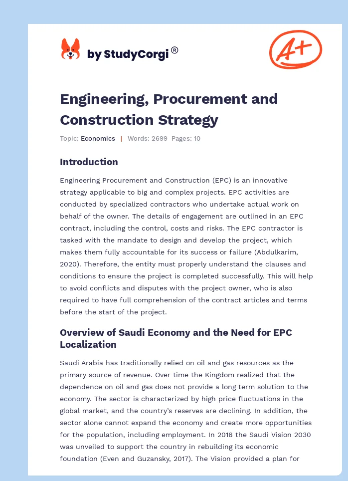 Engineering, Procurement and Construction Strategy. Page 1