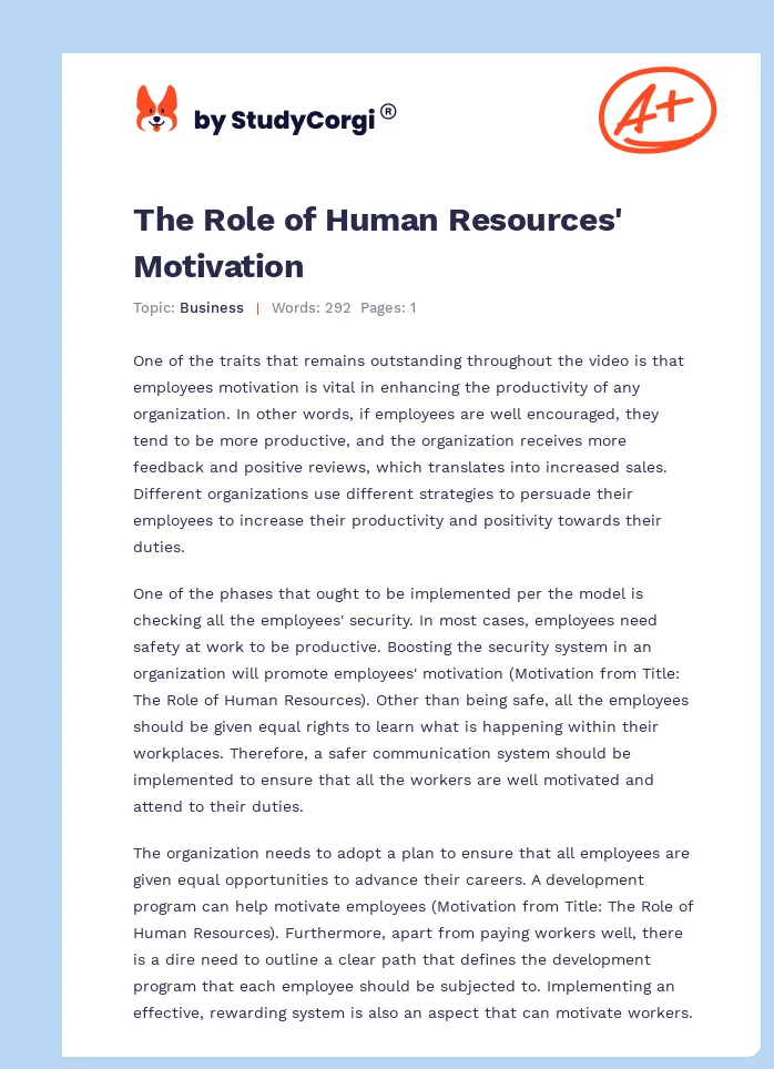 The Role of Human Resources' Motivation. Page 1