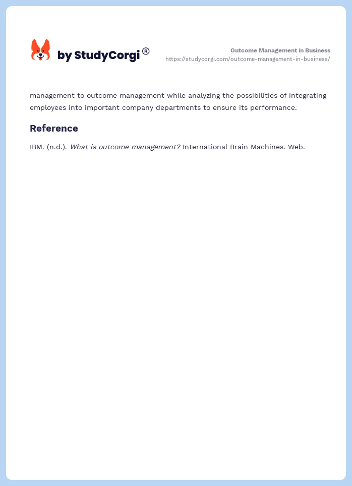 Outcome Management in Business. Page 2
