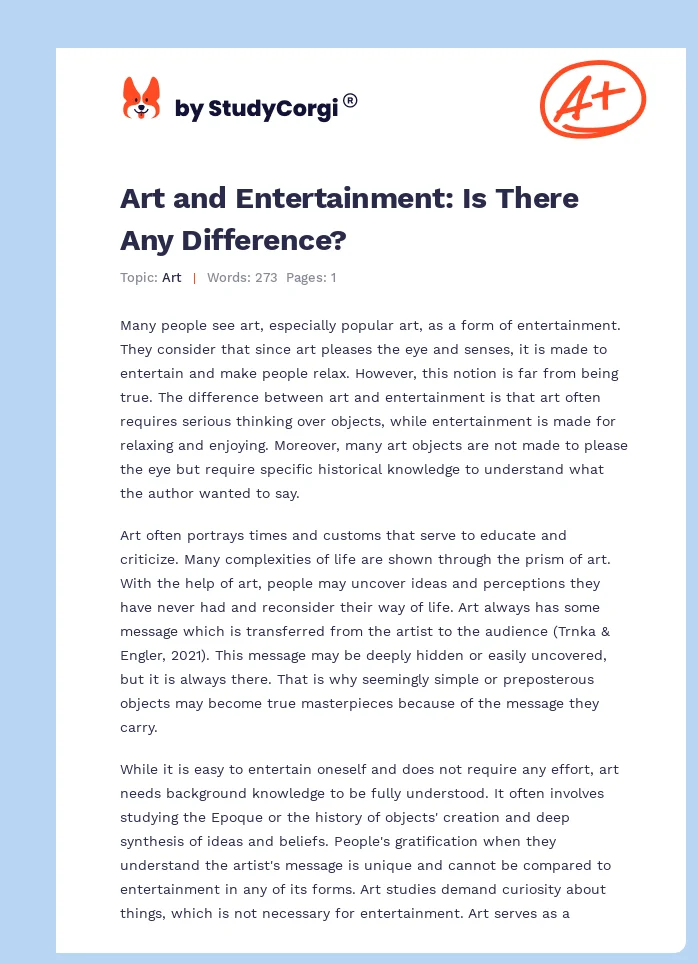 Art and Entertainment: Is There Any Difference?. Page 1