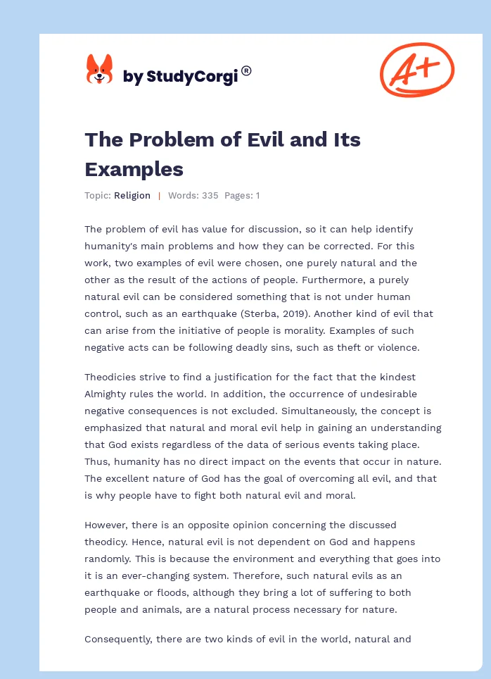 The Problem of Evil and Its Examples. Page 1
