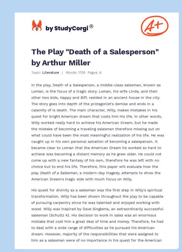 The Play "Death of a Salesperson" by Arthur Miller. Page 1