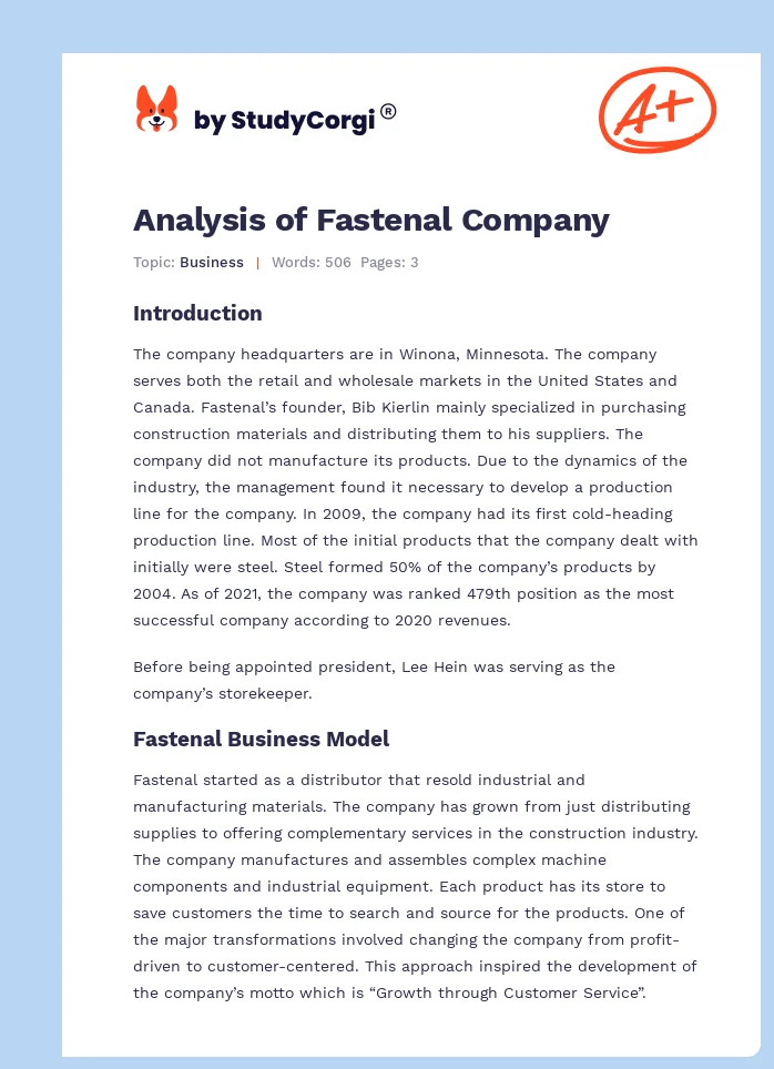 Analysis of Fastenal Company. Page 1