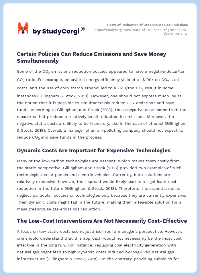 Costs of Reduction of Greenhouse Gas Emissions. Page 2