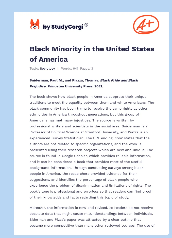 Black Minority in the United States of America. Page 1