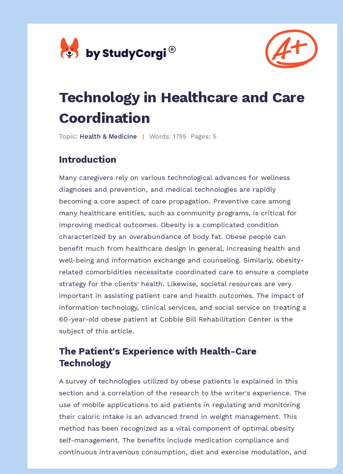 Technology in Healthcare and Care Coordination. Page 1