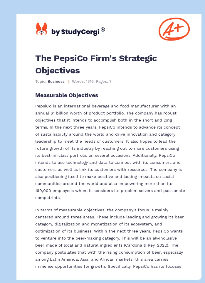 The PepsiCo Firm's Strategic Objectives. Page 1