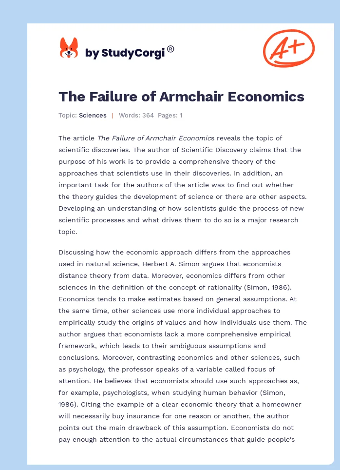 The Failure of Armchair Economics. Page 1