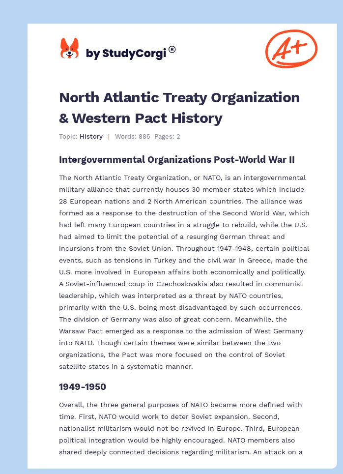 North Atlantic Treaty Organization & Western Pact History. Page 1