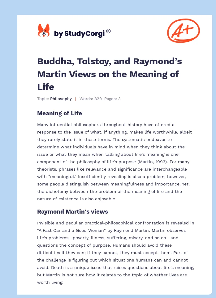 Buddha, Tolstoy, and Raymond’s Martin Views on the Meaning of Life. Page 1