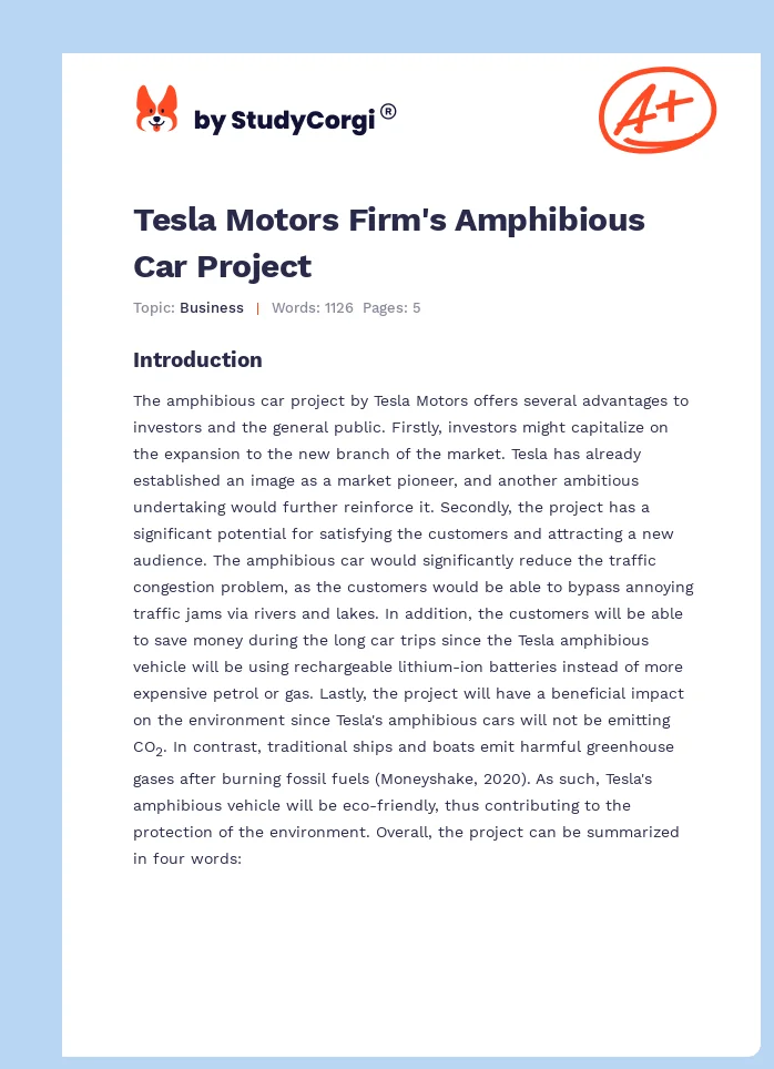 Tesla Motors Firm's Amphibious Car Project. Page 1