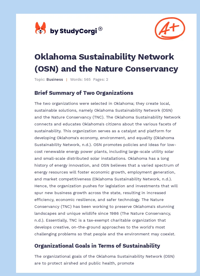 Oklahoma Sustainability Network (OSN) and the Nature Conservancy. Page 1
