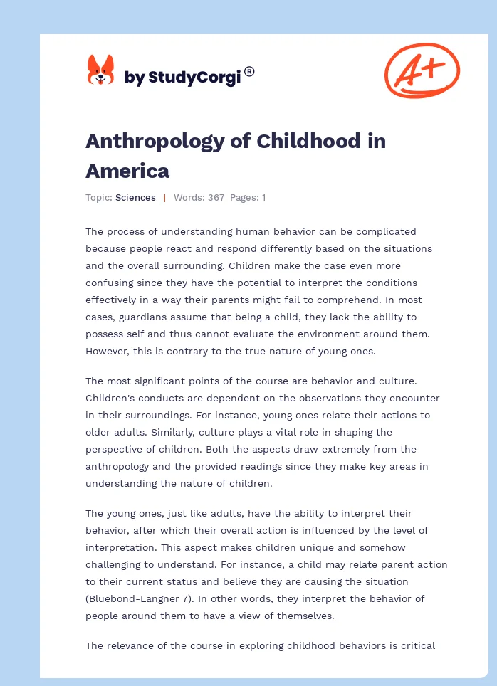 Anthropology of Childhood in America. Page 1