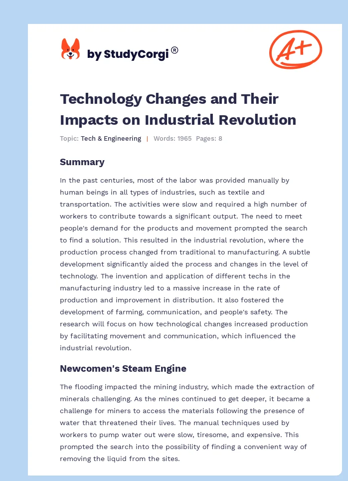 Technology Changes and Their Impacts on Industrial Revolution. Page 1