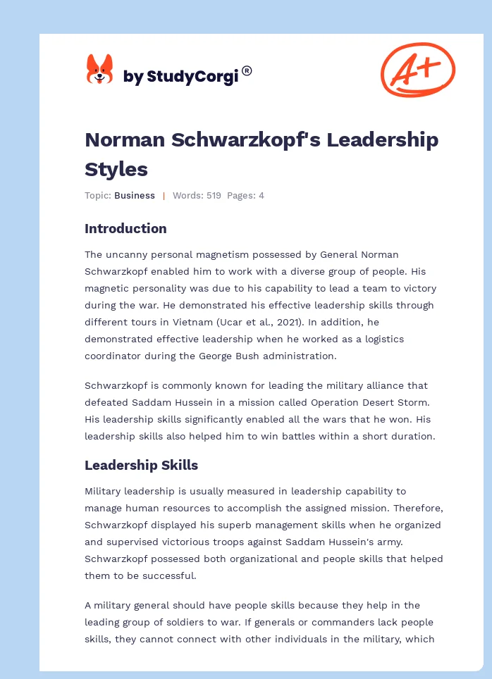 Norman Schwarzkopf's Leadership Styles. Page 1