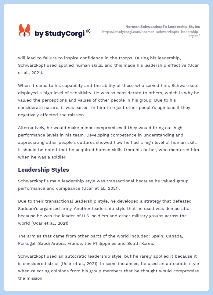 Norman Schwarzkopf's Leadership Styles. Page 2