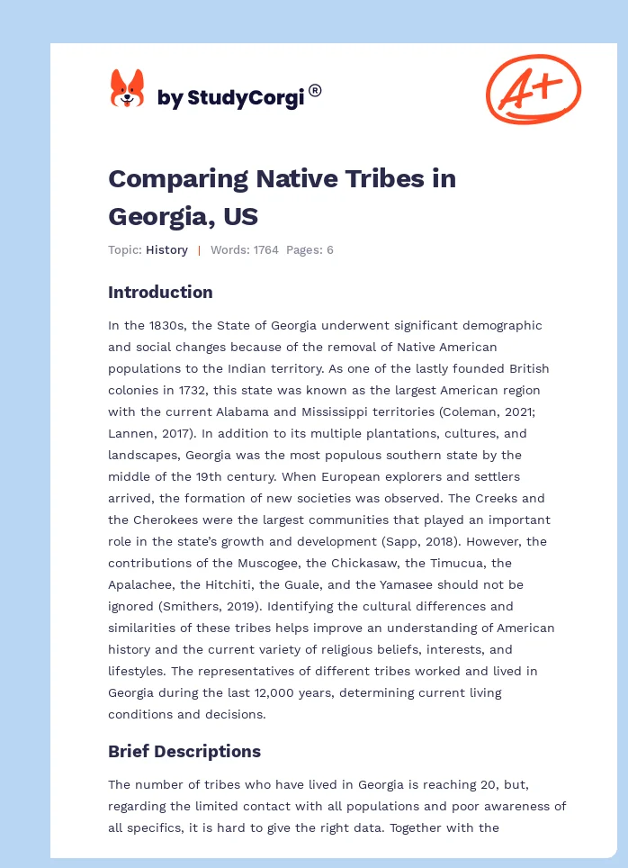 Comparing Native Tribes in Georgia, US. Page 1
