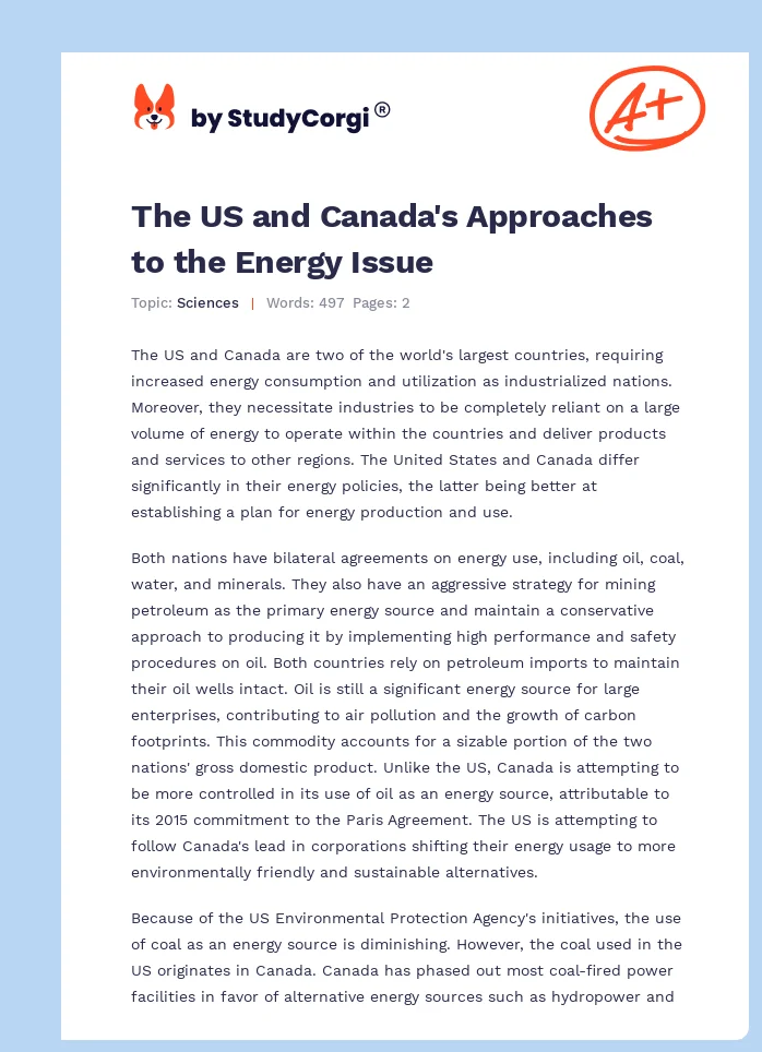 The US and Canada's Approaches to the Energy Issue. Page 1
