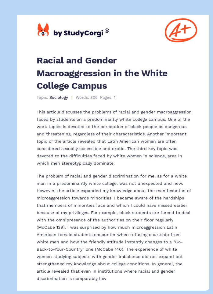 Racial and Gender Macroaggression in the White College Campus. Page 1