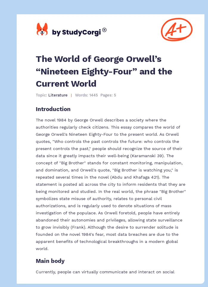 The World of George Orwell’s “Nineteen Eighty-Four” and the Current World. Page 1