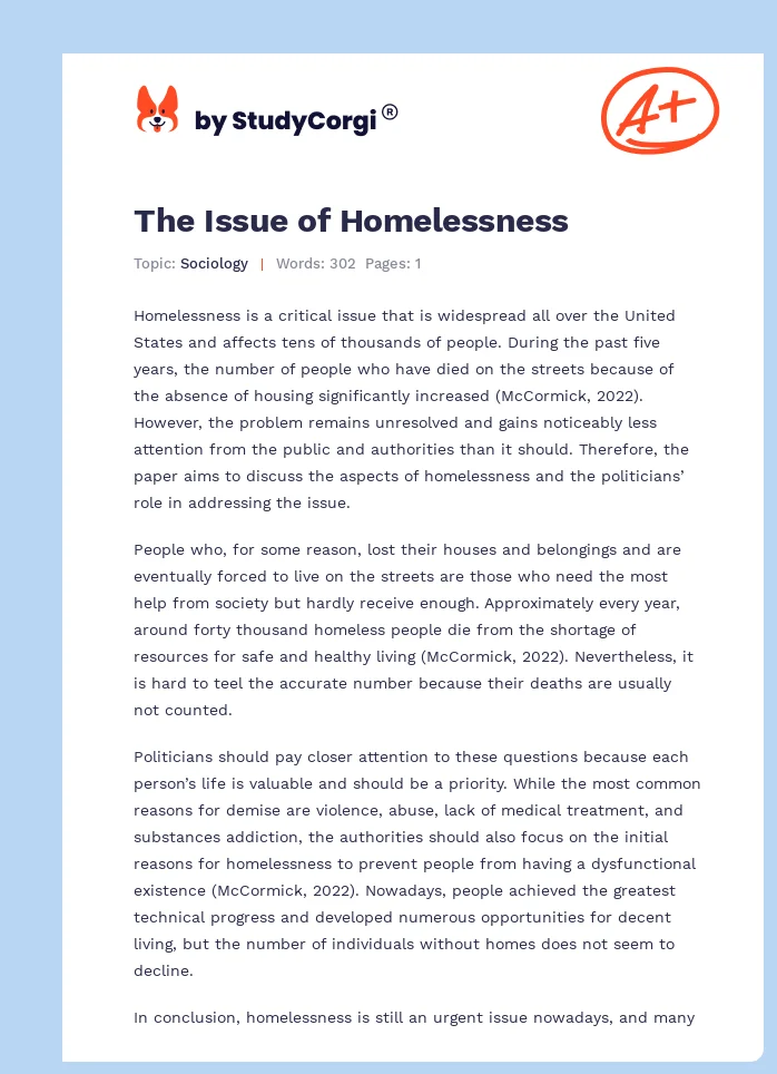 The Issue of Homelessness. Page 1